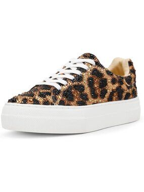 Women Nu Leopard Comfortable Rhinestone Low-Top Glam Stylish Design Sneakers